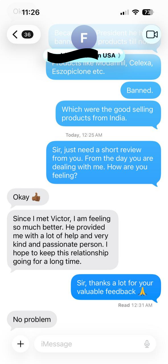 Customer order communication screenshot