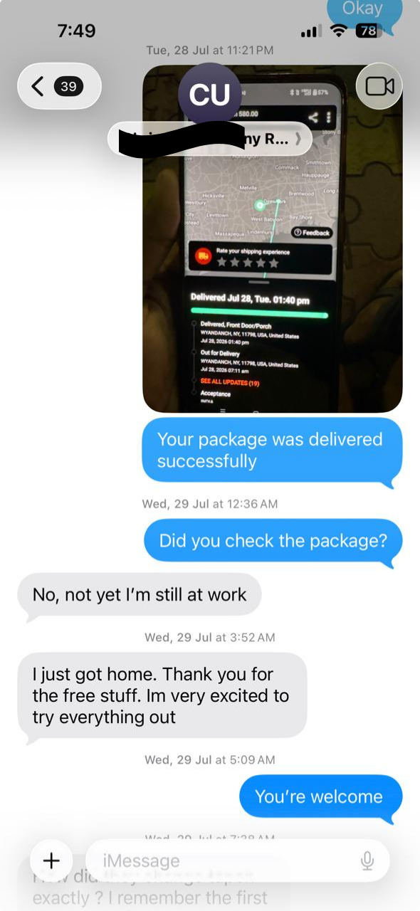 Customer receiving a shipping update