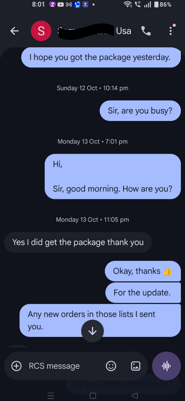 Customer delivery communication screenshot