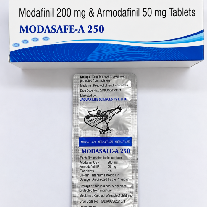 Modasafe A 250mg Tablet – Modafinil 200mg + Armodafinil 50mg Modasafe A 250mg Tablet – Modafinil 200mg + Armodafinil 50mg