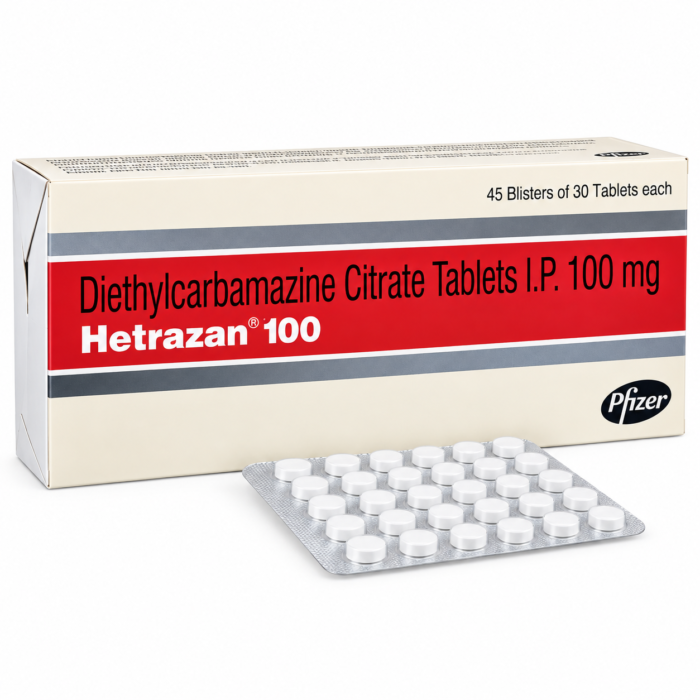Hetrazan 100mg Tablet – Diethylcarbamazine 100mg